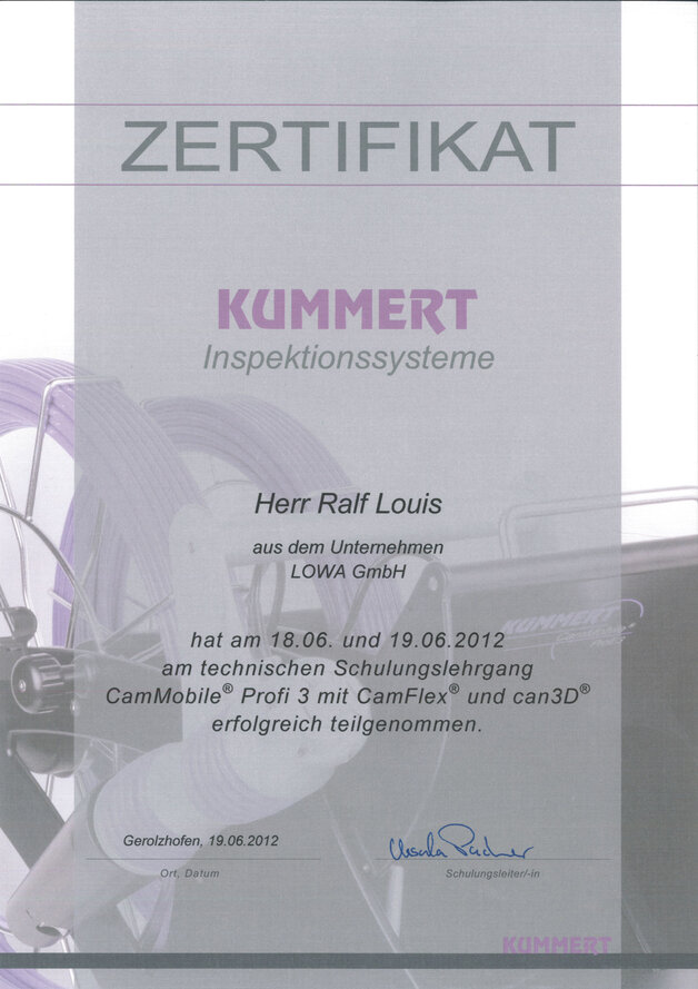 Zertifikat Inspektionssystem - Herr Louis