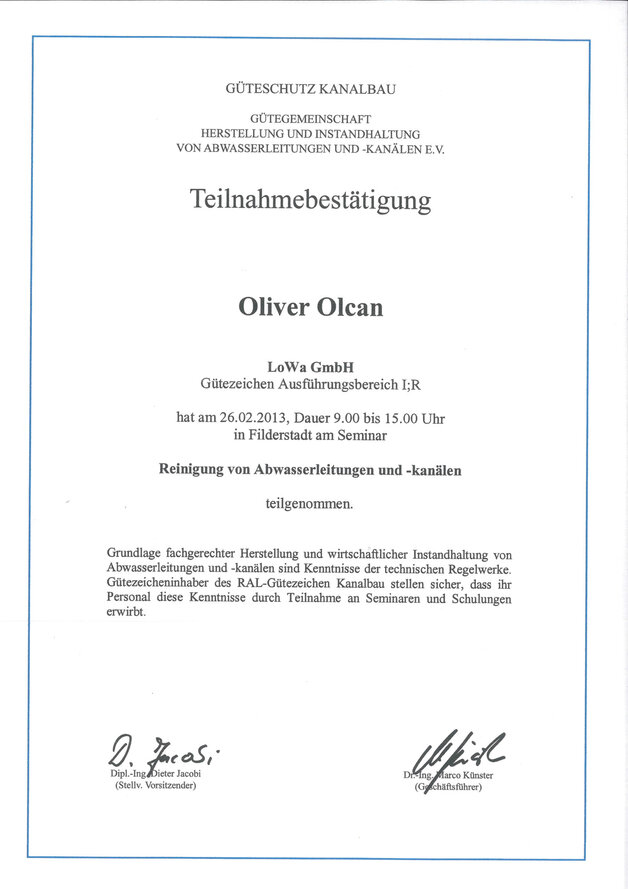 Güteschutz Reinigung - Herr Olcan