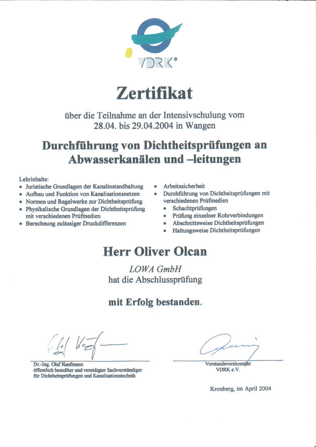 VDRK Dichtheitsprüfung - Herr Olcan