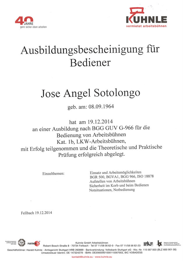 Bedienung von Arbeitsbühnen - Herr Sotolongo