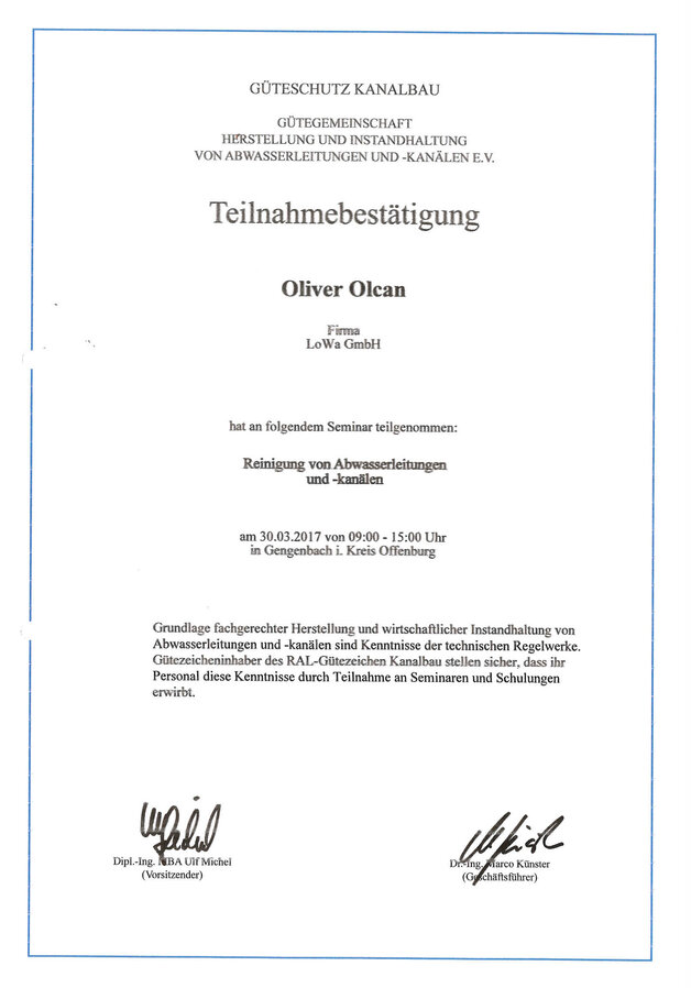 Güteschutz Reinigung - Herr Olcan